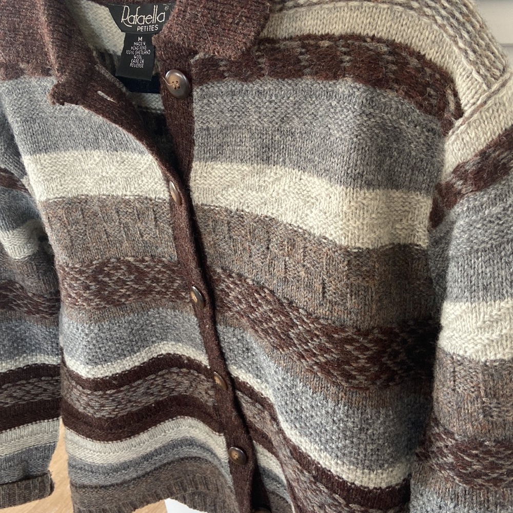 Rafaella Brown and Gray 100% Wool Collared button up Sweater - Picture 4 of 5